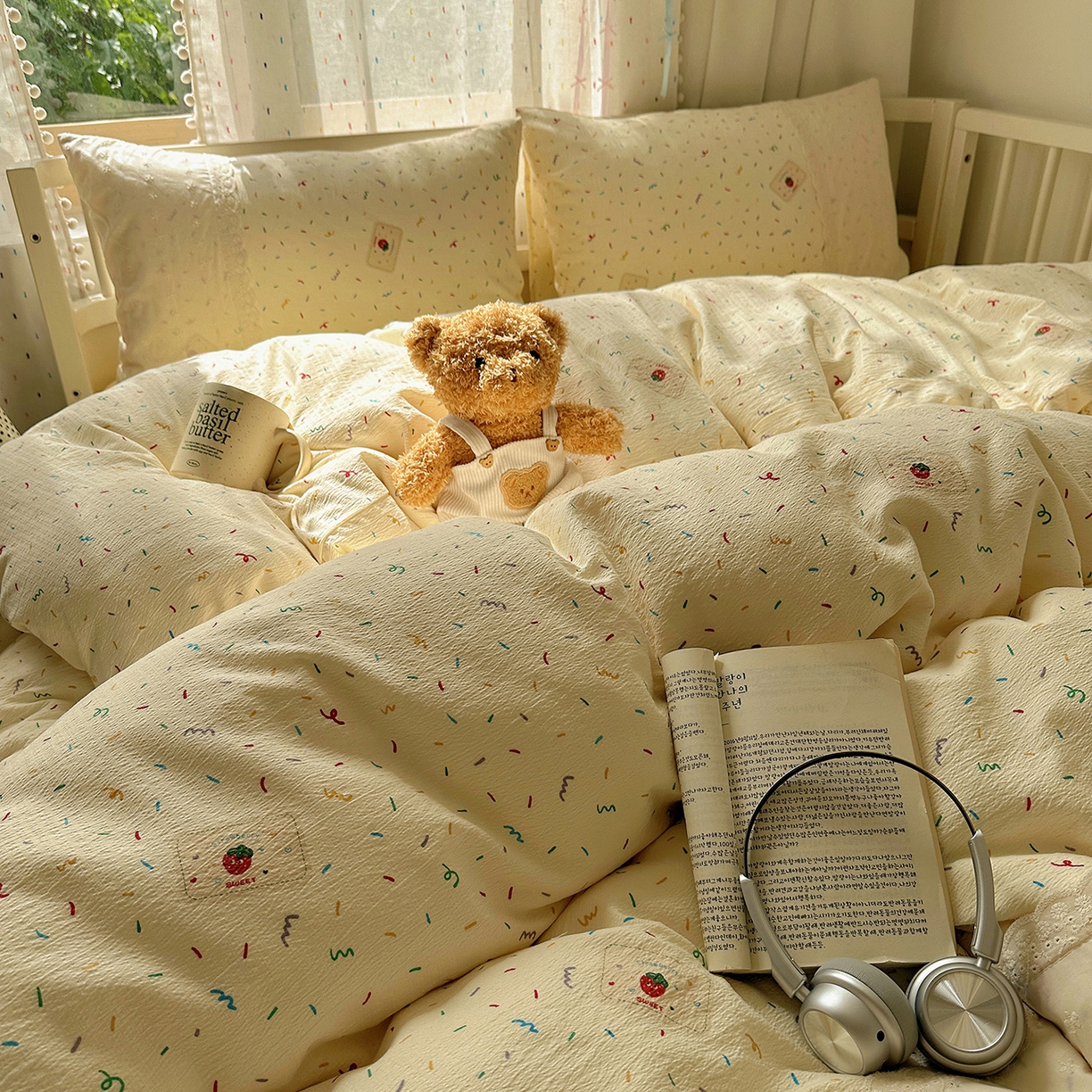 91家纺网 家纺一手货源 找家纺 沐芷 2026 【提供买家秀】宽花边四件套公主风A类双层纱床上用品三件套被套床笠 宽花边-甜心草莓