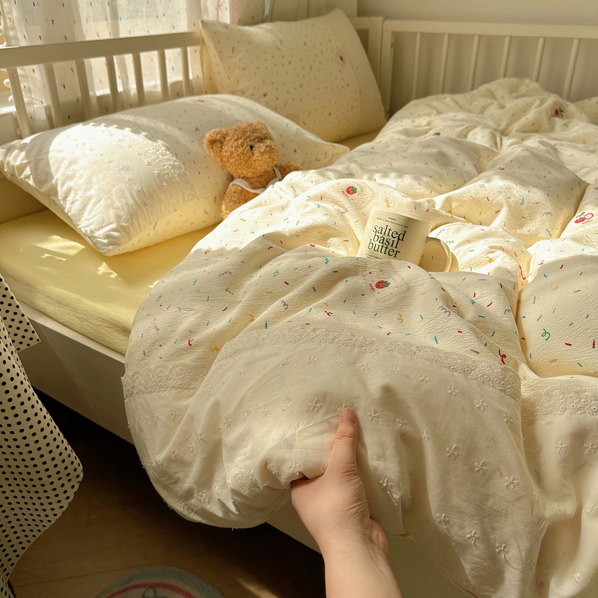 91家纺网 家纺一手货源 找家纺 沐芷 2026 【提供买家秀】宽花边四件套公主风A类双层纱床上用品三件套被套床笠 宽花边-甜心草莓