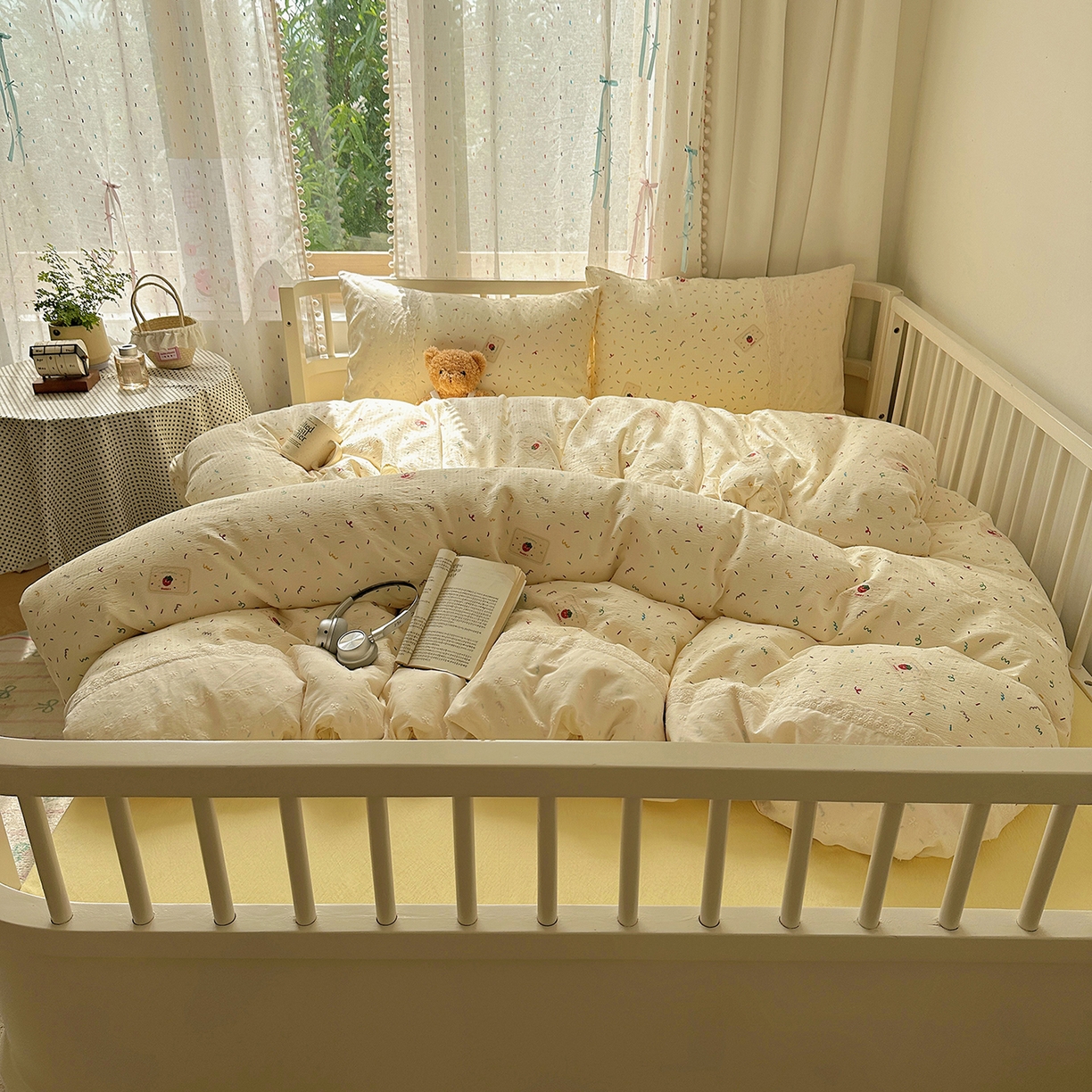 91家纺网 家纺一手货源 找家纺 沐芷 2026 【提供买家秀】宽花边四件套公主风A类双层纱床上用品三件套被套床笠 宽花边-甜心草莓