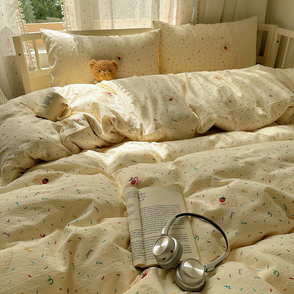 91家纺网 家纺一手货源 找家纺 沐芷 2026 【提供买家秀】宽花边四件套公主风A类双层纱床上用品三件套被套床笠 宽花边-甜心草莓