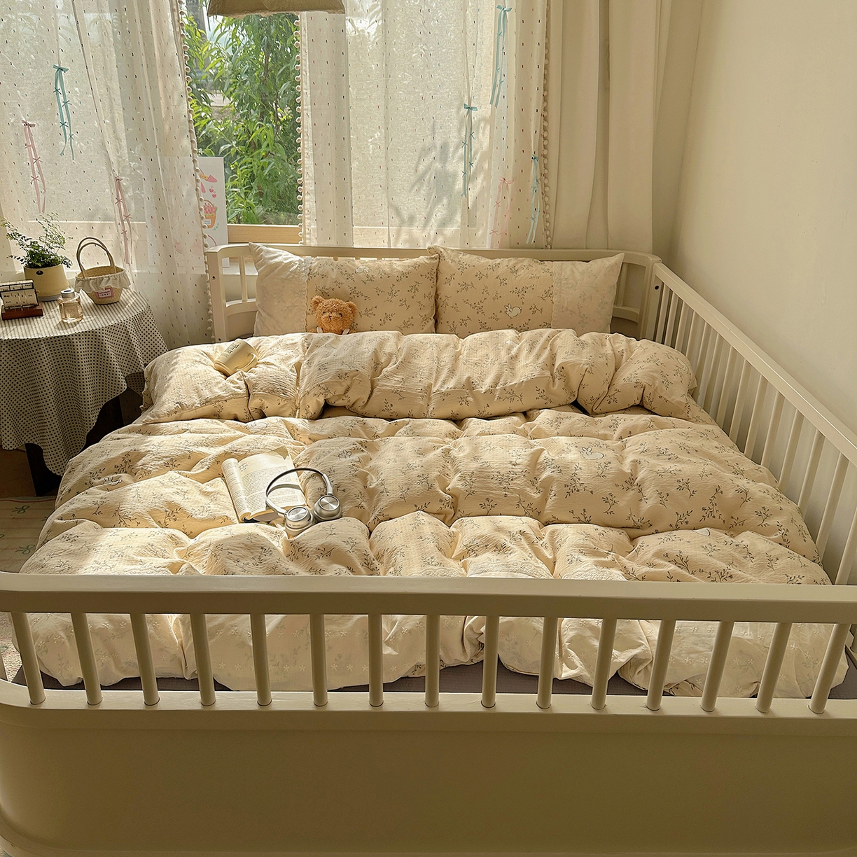 91家纺网 家纺一手货源 找家纺 沐芷 2026 【提供买家秀】宽花边四件套公主风A类双层纱床上用品三件套被套床笠 宽花边-花园小兔