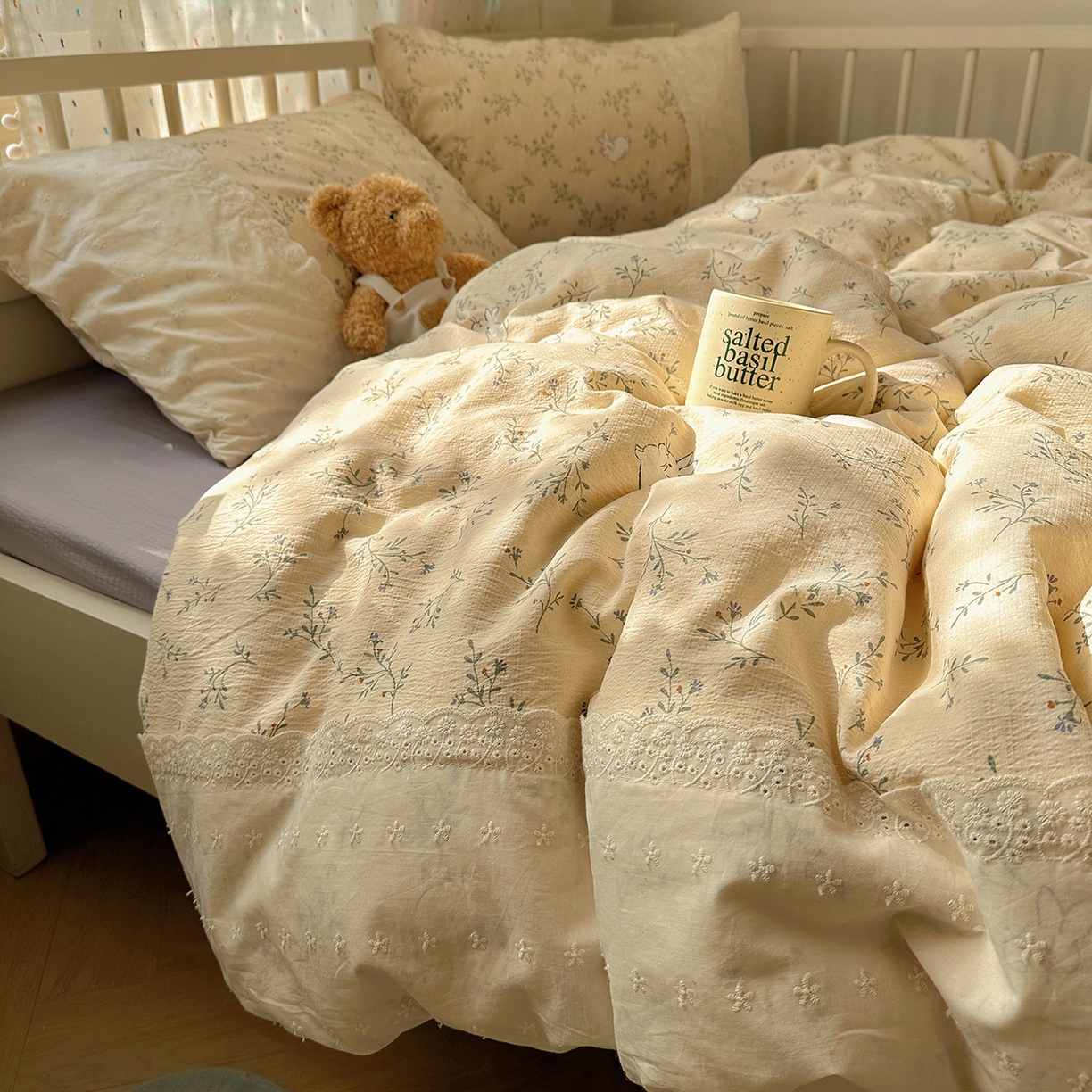 沐芷 2026 【提供买家秀】宽花边四件套公主风A类双层纱床上用品三件套被套床笠 宽花边-花园小兔