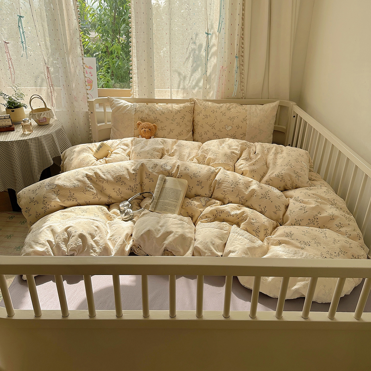 91家纺网 家纺一手货源 找家纺 沐芷 2026 【提供买家秀】宽花边四件套公主风A类双层纱床上用品三件套被套床笠 宽花边-花园小兔