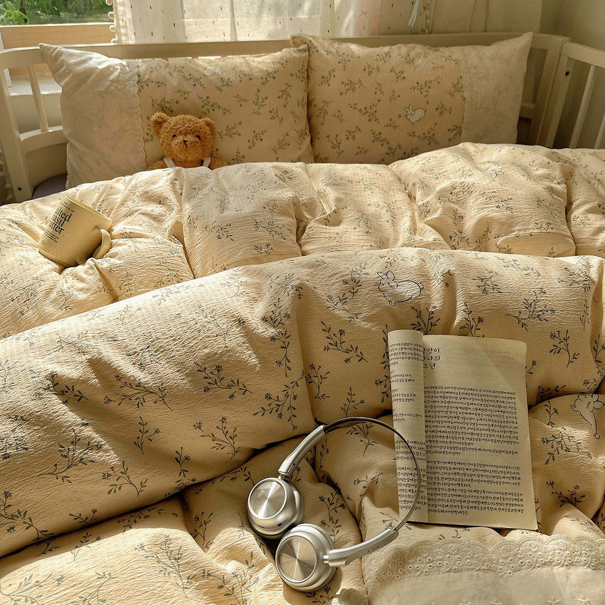 91家纺网 家纺一手货源 找家纺 沐芷 2026 【提供买家秀】宽花边四件套公主风A类双层纱床上用品三件套被套床笠 宽花边-花园小兔