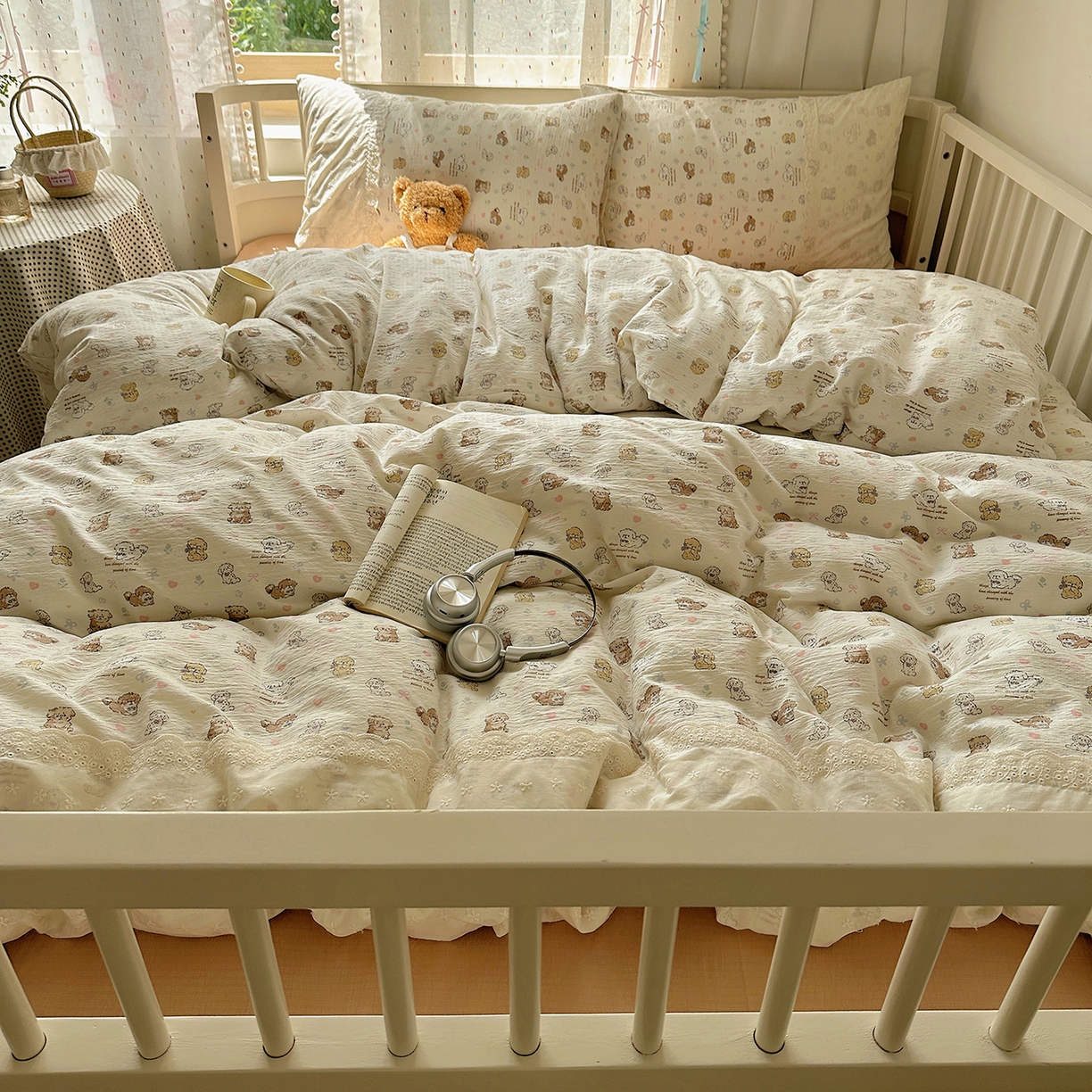 91家纺网 家纺一手货源 找家纺 沐芷 2026 【提供买家秀】宽花边四件套公主风A类双层纱床上用品三件套被套床笠 宽花边-奶萌小狗