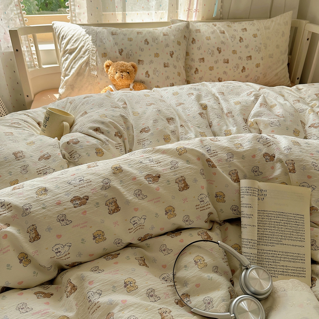 91家纺网 家纺一手货源 找家纺 沐芷 2026 【提供买家秀】宽花边四件套公主风A类双层纱床上用品三件套被套床笠 宽花边-奶萌小狗