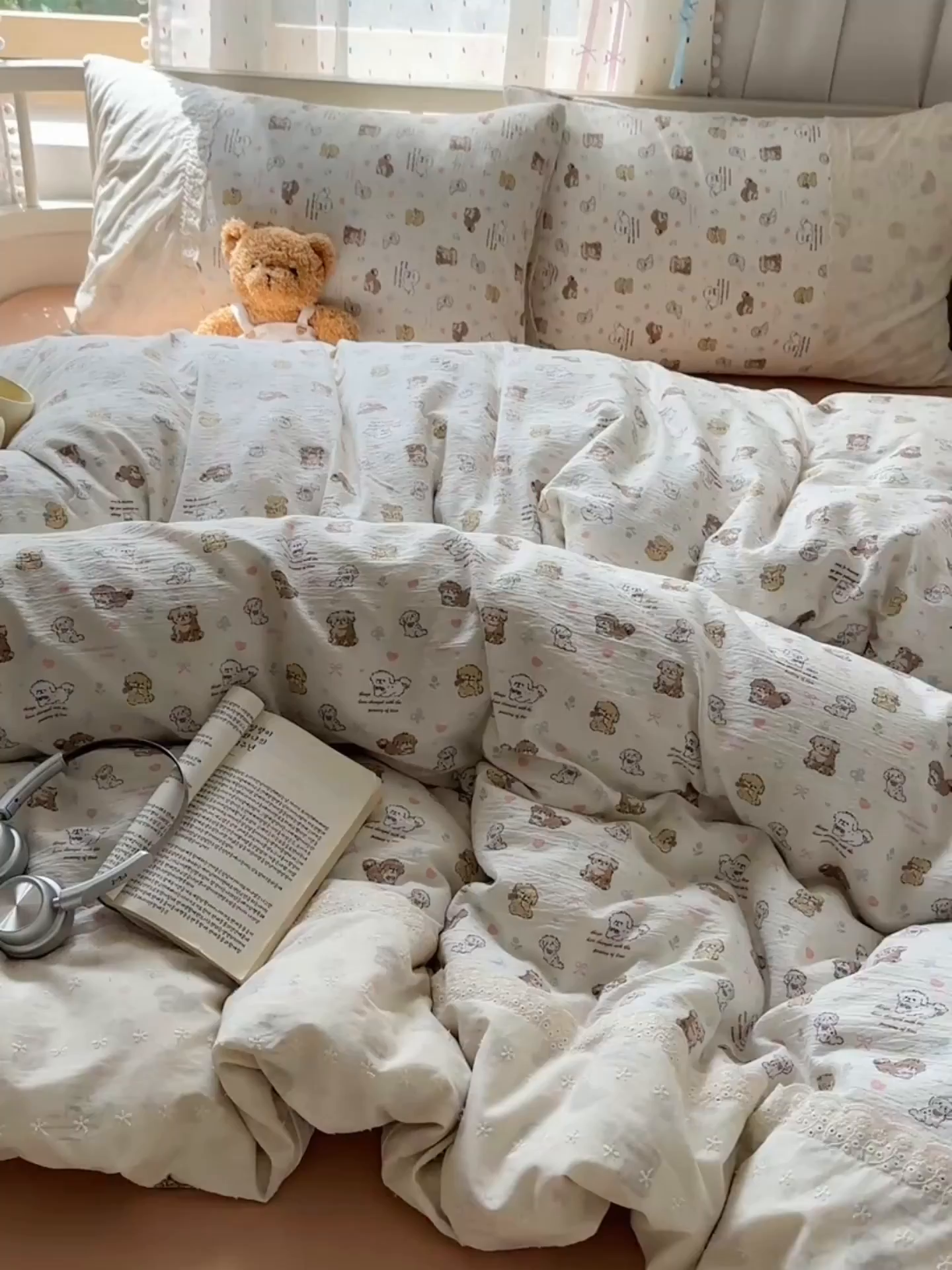 91家纺网 家纺一手货源 找家纺 沐芷 2026 【提供买家秀】宽花边四件套公主风A类双层纱床上用品三件套被套床笠 宽花边-奶萌小狗