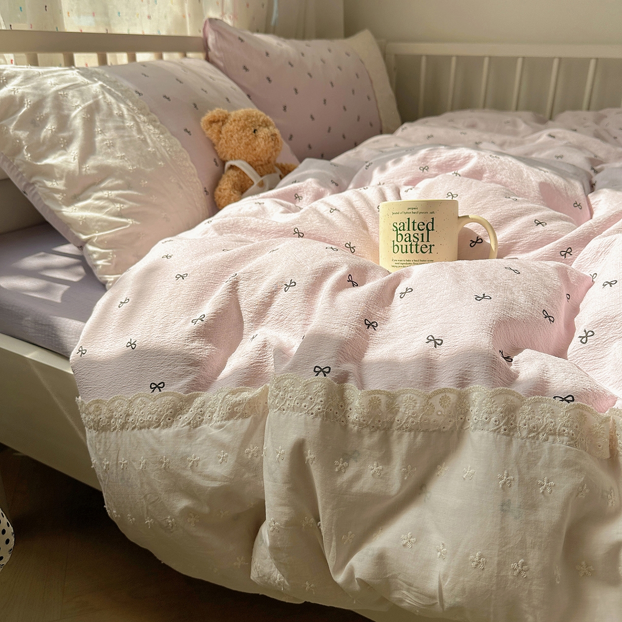 沐芷 2026 【提供买家秀】宽花边四件套公主风A类双层纱床上用品三件套被套床笠 宽花边-晚安小紫