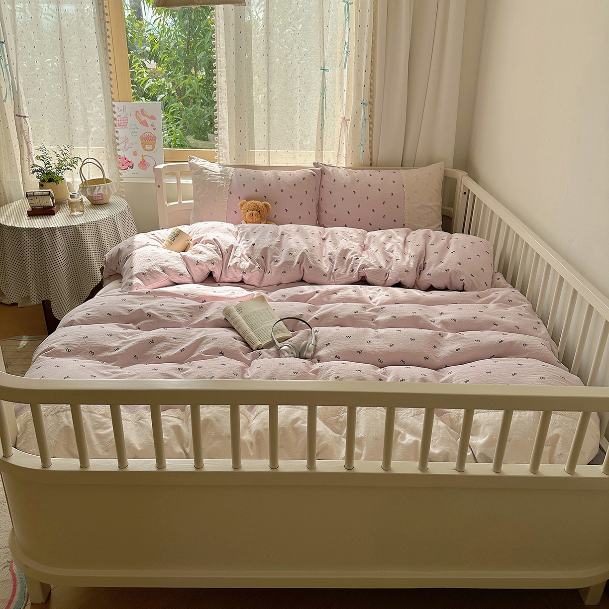 91家纺网 家纺一手货源 找家纺 沐芷 2026 【提供买家秀】宽花边四件套公主风A类双层纱床上用品三件套被套床笠 宽花边-晚安小紫