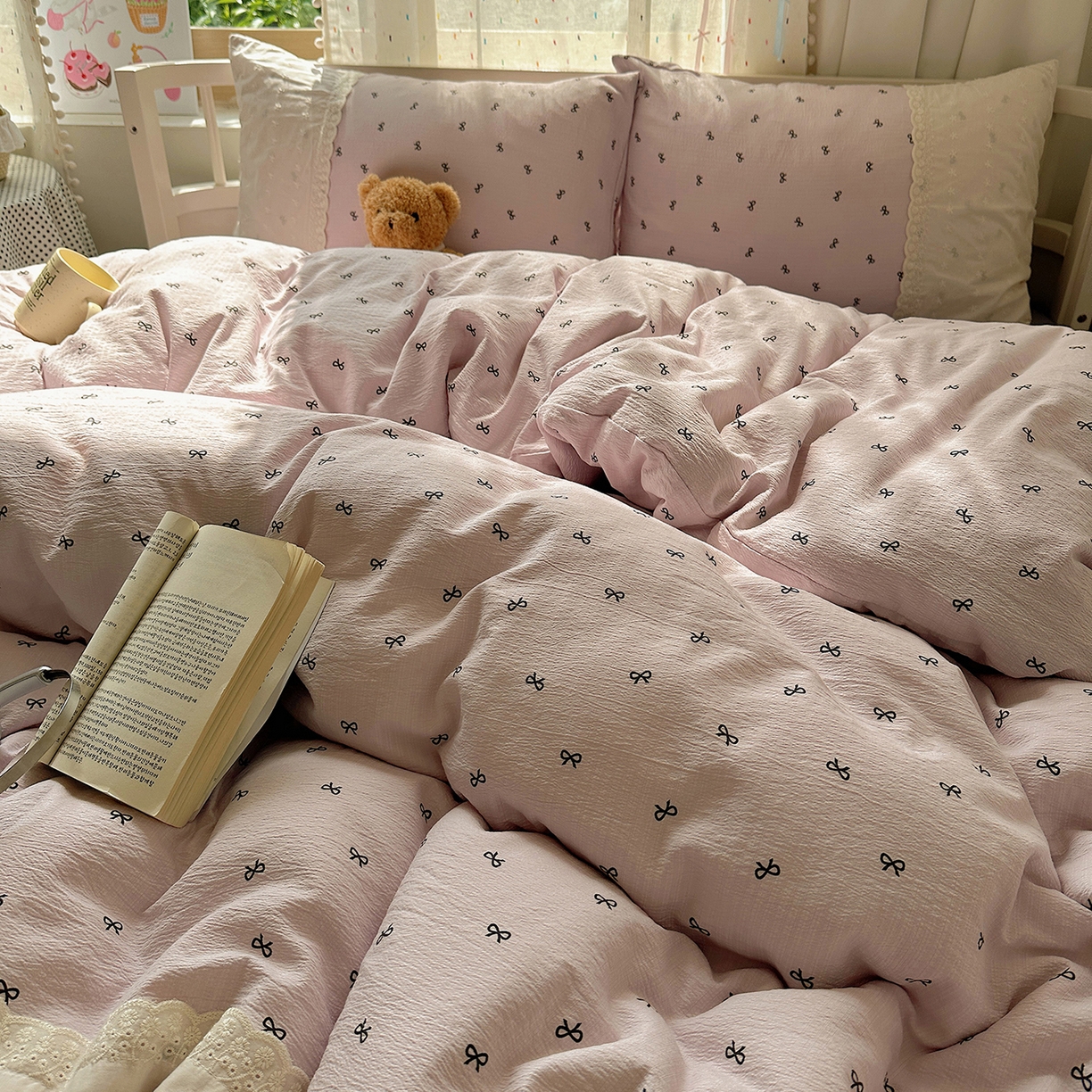 91家纺网 家纺一手货源 找家纺 沐芷 2026 【提供买家秀】宽花边四件套公主风A类双层纱床上用品三件套被套床笠 宽花边-晚安小紫