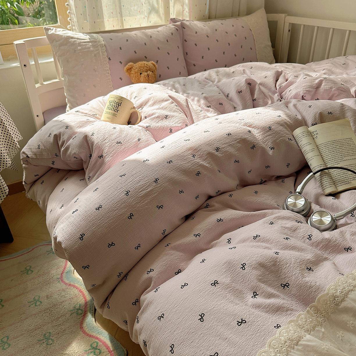 91家纺网 家纺一手货源 找家纺 沐芷 2026 【提供买家秀】宽花边四件套公主风A类双层纱床上用品三件套被套床笠 宽花边-晚安小紫