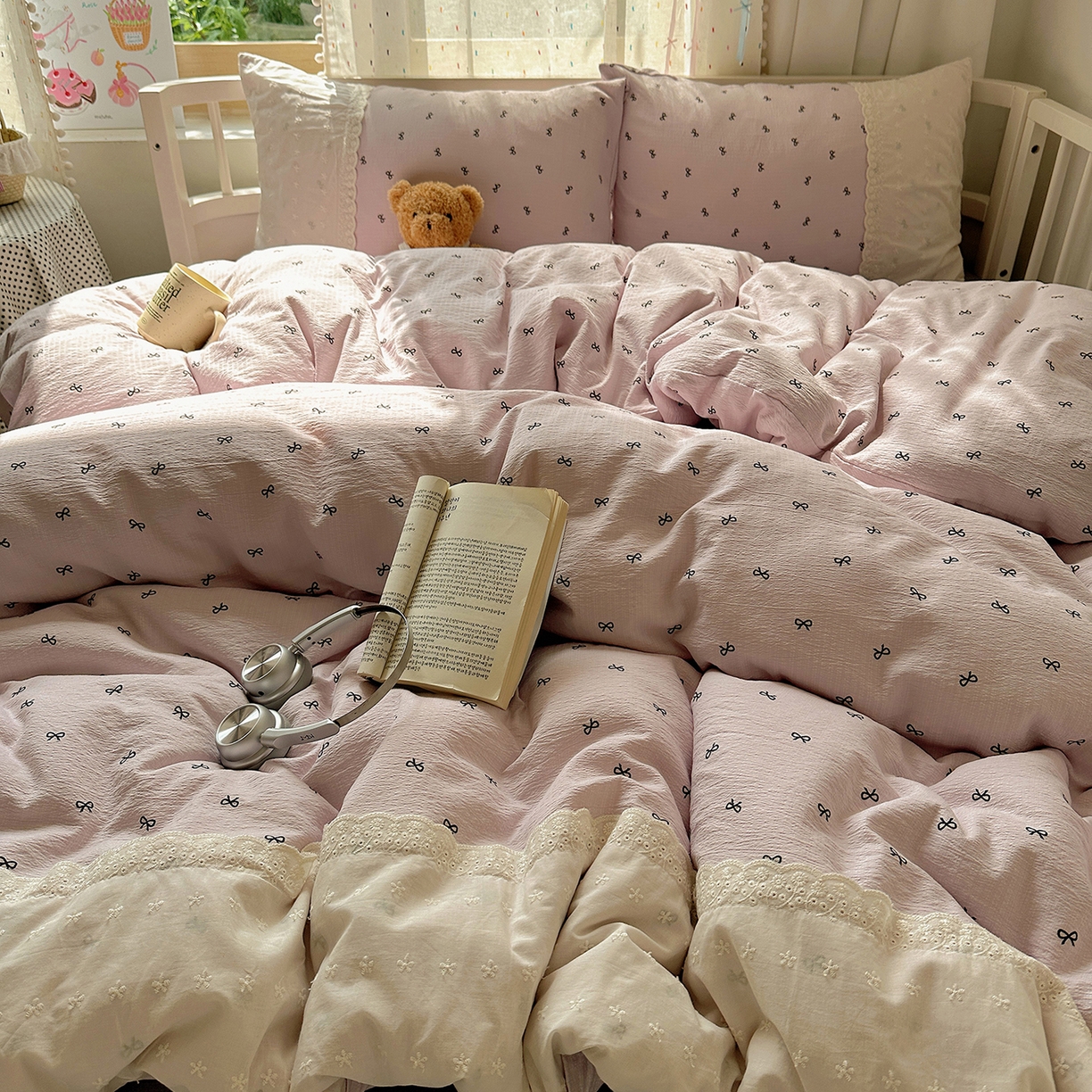 91家纺网 家纺一手货源 找家纺 沐芷 2026 【提供买家秀】宽花边四件套公主风A类双层纱床上用品三件套被套床笠 宽花边-晚安小紫