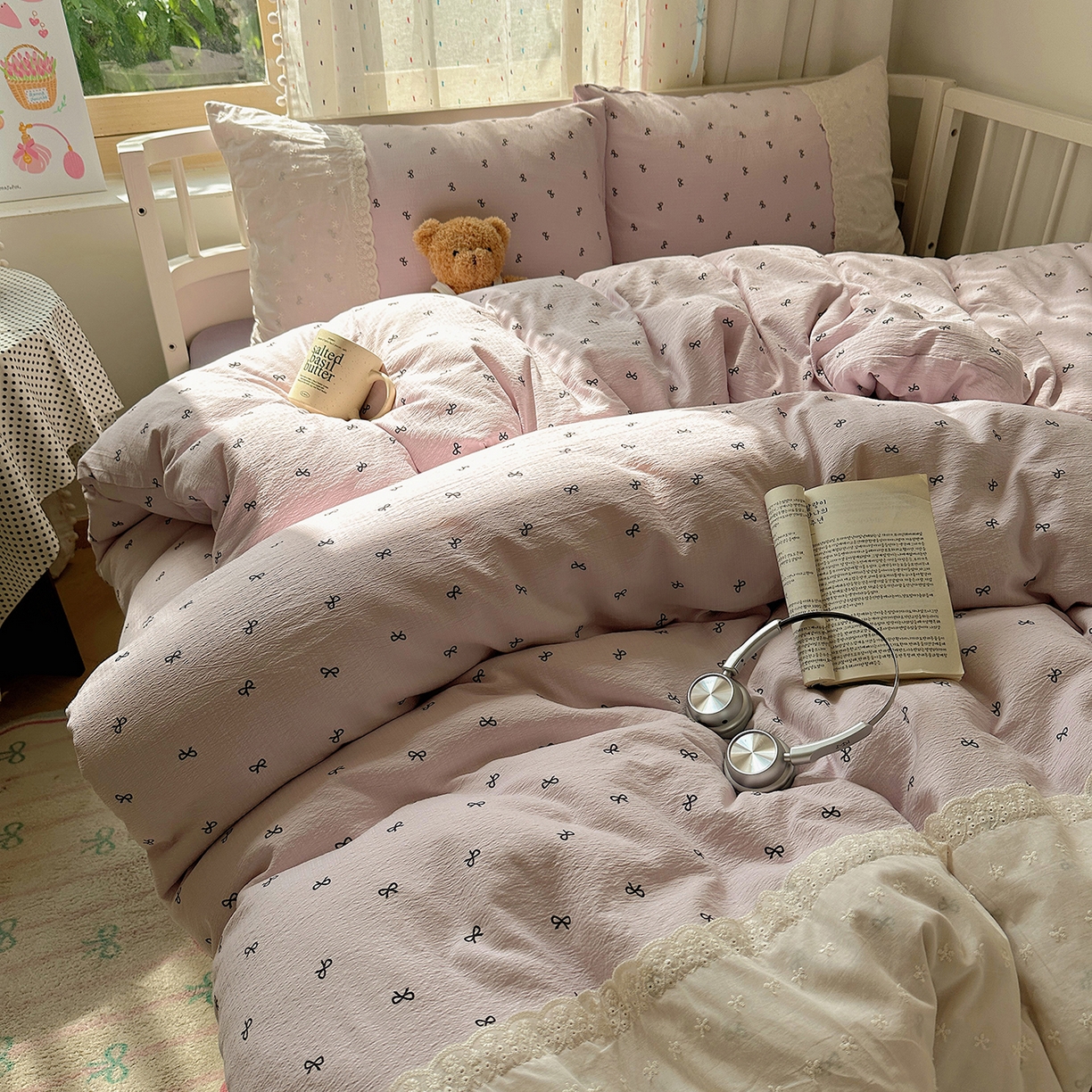 91家纺网 家纺一手货源 找家纺 沐芷 2026 【提供买家秀】宽花边四件套公主风A类双层纱床上用品三件套被套床笠 宽花边-晚安小紫