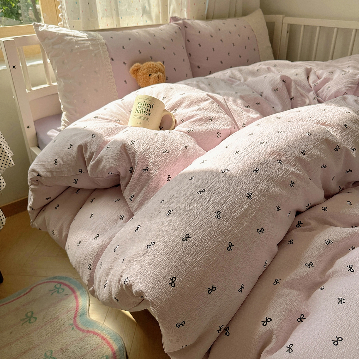 91家纺网 家纺一手货源 找家纺 沐芷 2026 【提供买家秀】宽花边四件套公主风A类双层纱床上用品三件套被套床笠 宽花边-晚安小紫