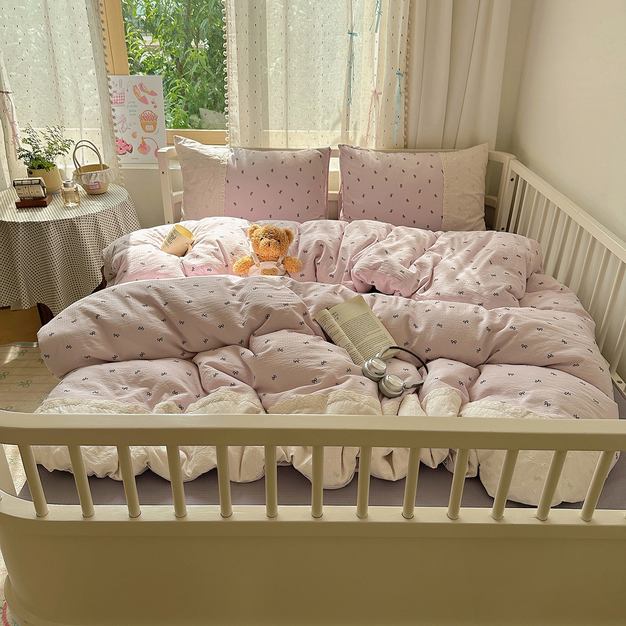 91家纺网 家纺一手货源 找家纺 沐芷 2026 【提供买家秀】宽花边四件套公主风A类双层纱床上用品三件套被套床笠 宽花边-晚安小紫