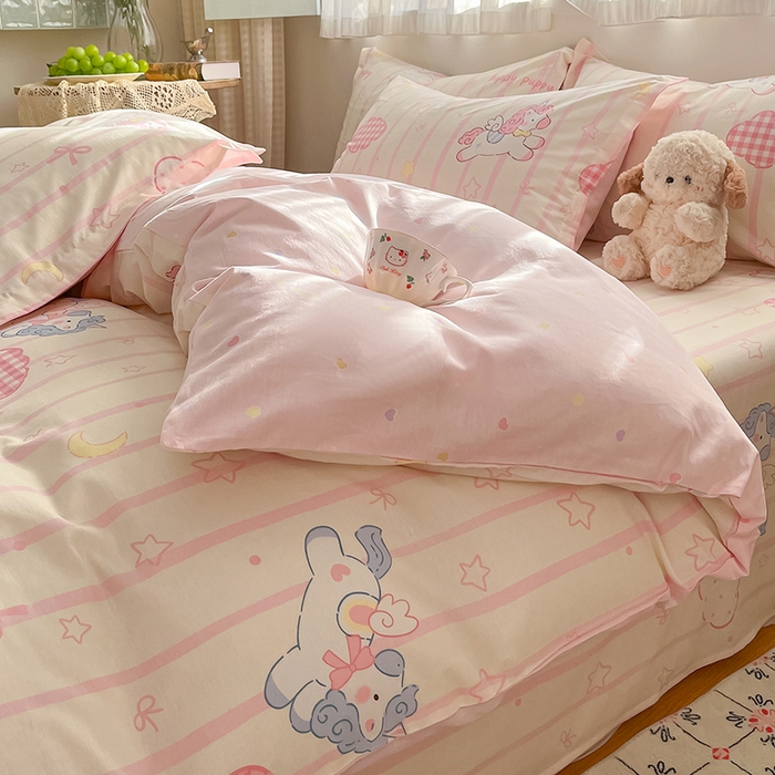 花梦欣 2026新款全棉印花系列简约卡通款单被套 粉色独角兽