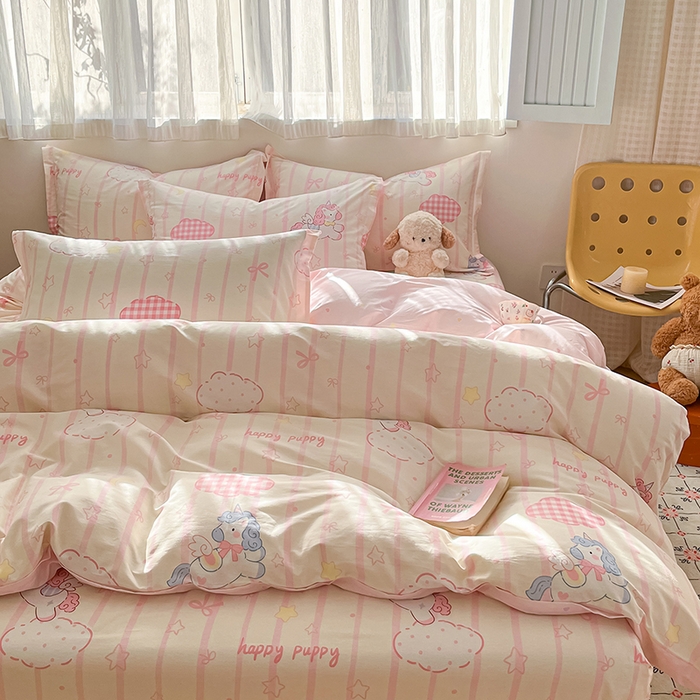 91家纺网 家纺一手货源 找家纺 花梦欣 2026新款全棉印花系列简约卡通款单被套 粉色独角兽