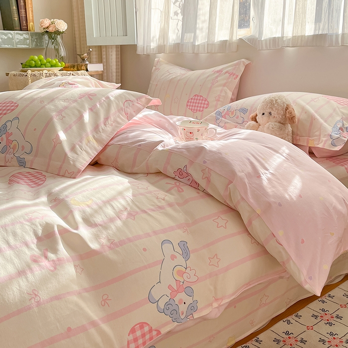 91家纺网 家纺一手货源 找家纺 花梦欣 2026新款全棉印花系列简约卡通款单被套 粉色独角兽
