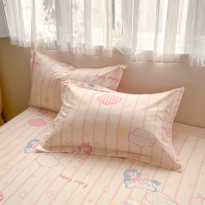 91家纺网 家纺一手货源 找家纺 花梦欣 2026新款全棉印花系列简约卡通款单被套 粉色独角兽