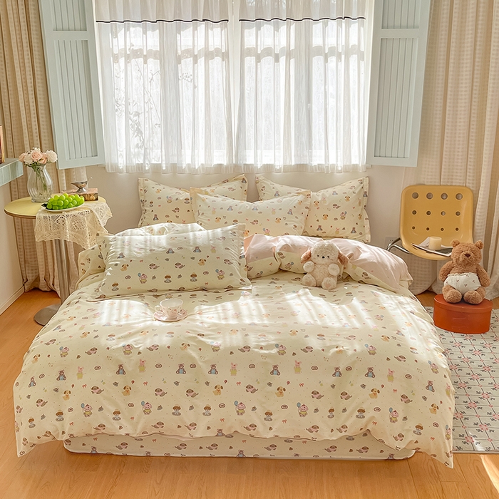 91家纺网 家纺一手货源 找家纺 花梦欣 2026新款全棉印花系列简约卡通款单被套 韩系小萌物
