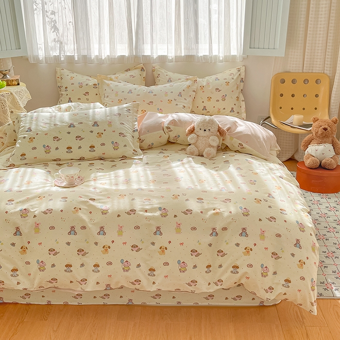 91家纺网 家纺一手货源 找家纺 花梦欣 2026新款全棉印花系列简约卡通款单被套 韩系小萌物