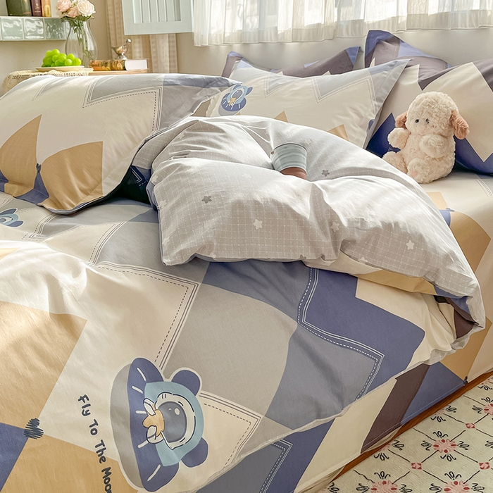 花梦欣 2026新款全棉印花系列简约卡通款单被套 几何飞船