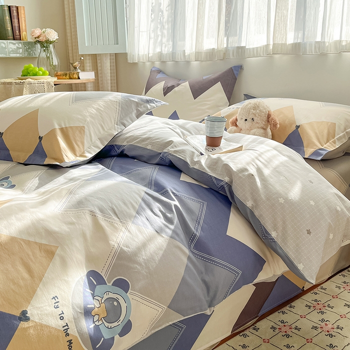 91家纺网 家纺一手货源 找家纺 花梦欣 2026新款全棉印花系列简约卡通款单被套 几何飞船