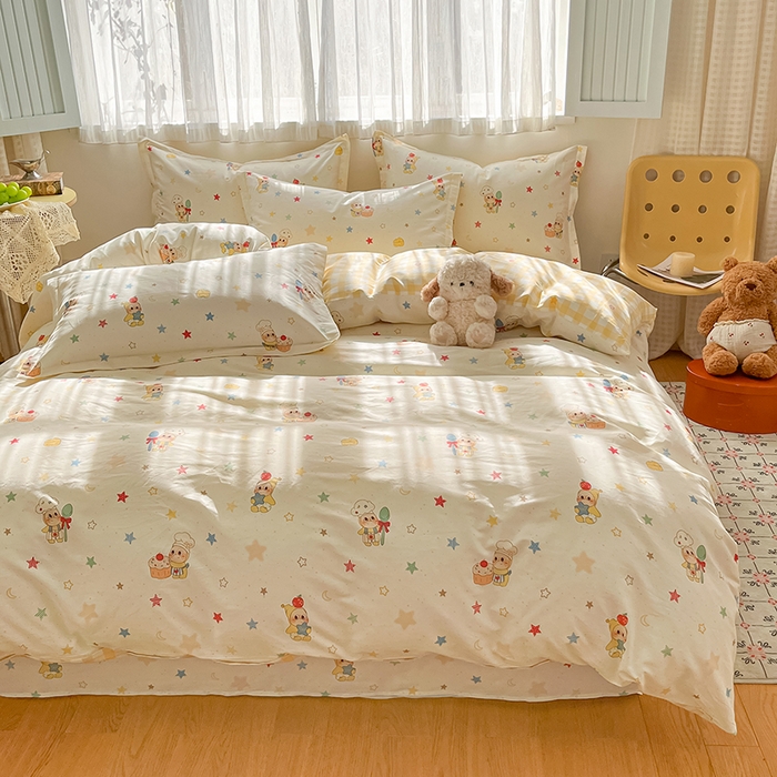 91家纺网 家纺一手货源 找家纺 花梦欣 2026新款全棉印花系列简约卡通款单被套 快乐小星