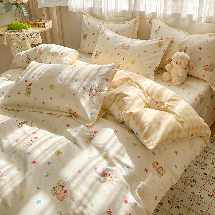 91家纺网 家纺一手货源 找家纺 花梦欣 2026新款全棉印花系列简约卡通款单被套 快乐小星