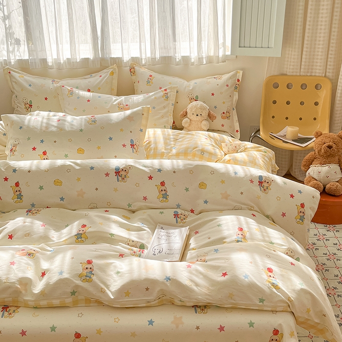 91家纺网 家纺一手货源 找家纺 花梦欣 2026新款全棉印花系列简约卡通款单被套 快乐小星