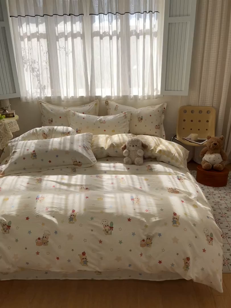 91家纺网 家纺一手货源 找家纺 花梦欣 2026新款全棉印花系列简约卡通款单被套 快乐小星