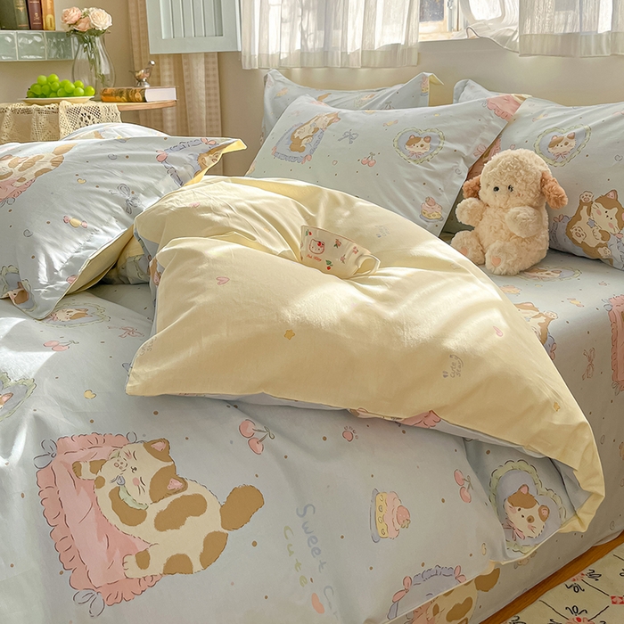 花梦欣 2026新款全棉印花系列简约卡通款单被套 狸花小姐兰