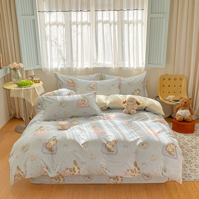 91家纺网 家纺一手货源 找家纺 花梦欣 2026新款全棉印花系列简约卡通款单被套 狸花小姐兰