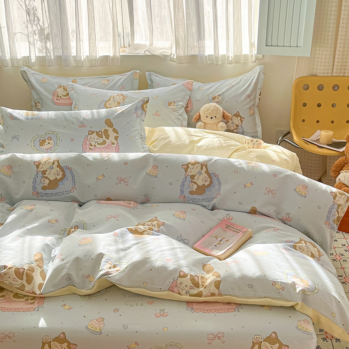 91家纺网 家纺一手货源 找家纺 花梦欣 2026新款全棉印花系列简约卡通款单被套 狸花小姐兰