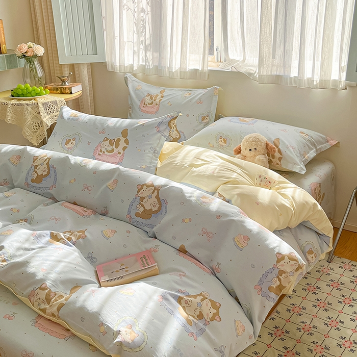 91家纺网 家纺一手货源 找家纺 花梦欣 2026新款全棉印花系列简约卡通款单被套 狸花小姐兰