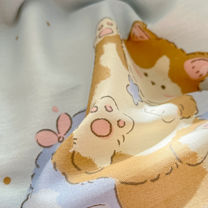 91家纺网 家纺一手货源 找家纺 花梦欣 2026新款全棉印花系列简约卡通款单被套 狸花小姐兰