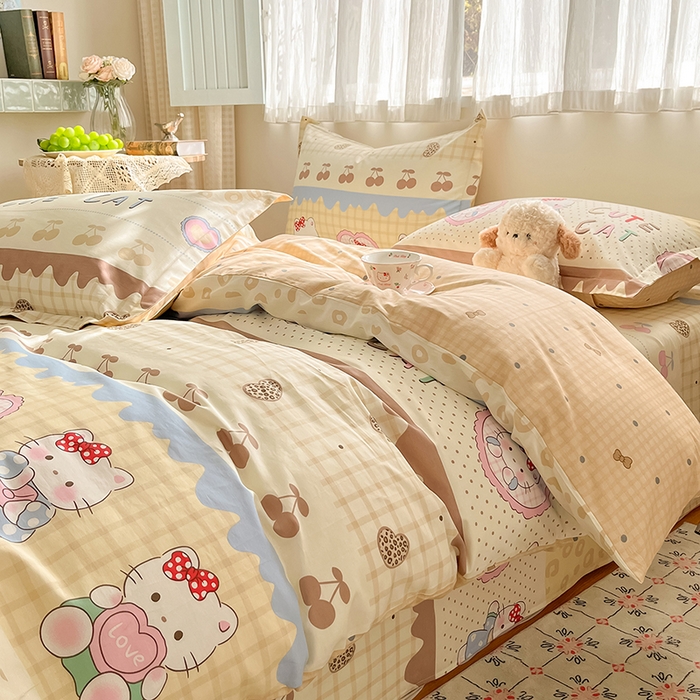 91家纺网 家纺一手货源 找家纺 花梦欣 2026新款全棉印花系列简约卡通款单被套 萌萌凯蒂