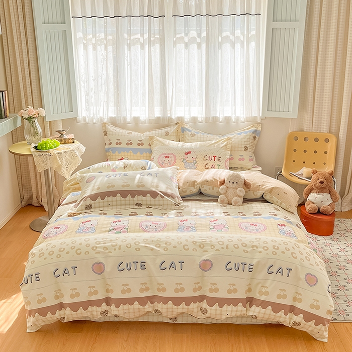 91家纺网 家纺一手货源 找家纺 花梦欣 2026新款全棉印花系列简约卡通款单被套 萌萌凯蒂