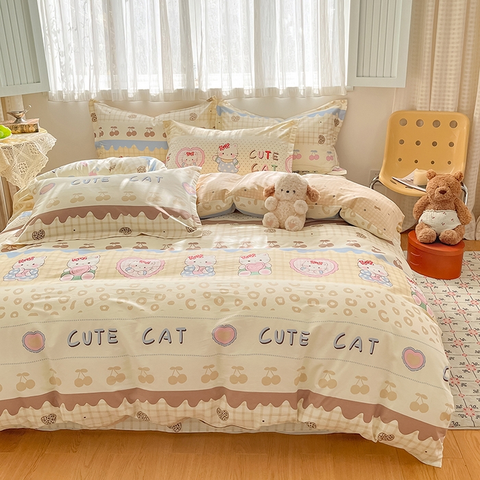 91家纺网 家纺一手货源 找家纺 花梦欣 2026新款全棉印花系列简约卡通款单被套 萌萌凯蒂