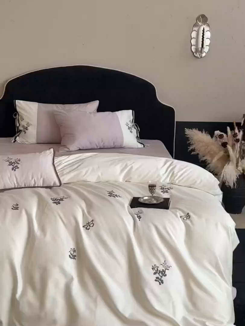 91家纺网 家纺一手货源 找家纺 （总）鹿班家居 2026春季新品100S长绒棉精密刺绣系列四件套-一隅花町（标准会员-20元）