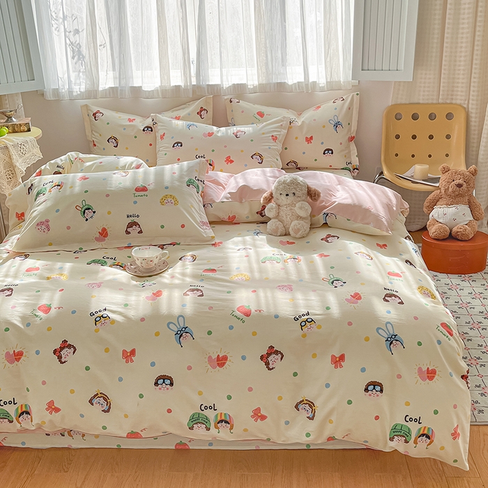 91家纺网 家纺一手货源 找家纺 花梦欣 2026新款全棉印花系列简约卡通款单被套 趣味涂鸦