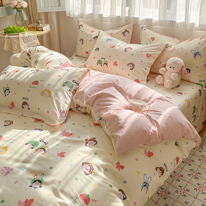 91家纺网 家纺一手货源 找家纺 花梦欣 2026新款全棉印花系列简约卡通款单被套 趣味涂鸦