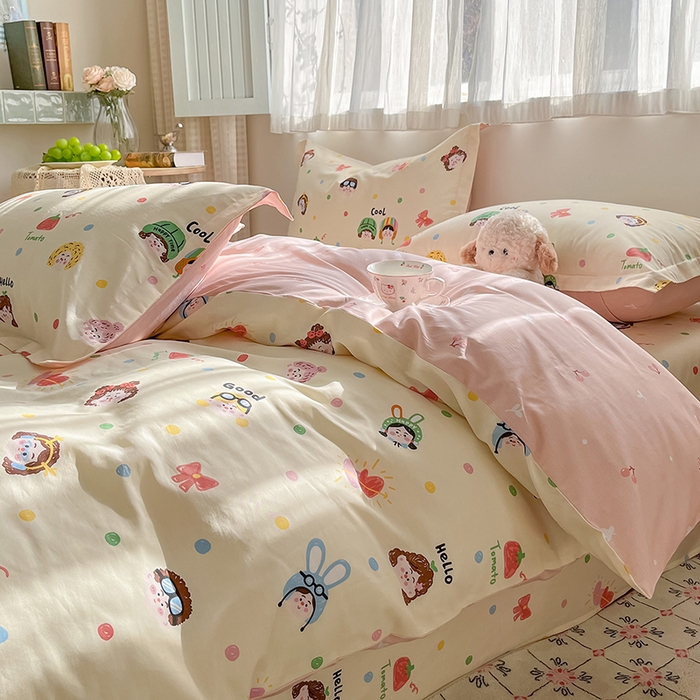 91家纺网 家纺一手货源 找家纺 花梦欣 2026新款全棉印花系列简约卡通款单被套 趣味涂鸦