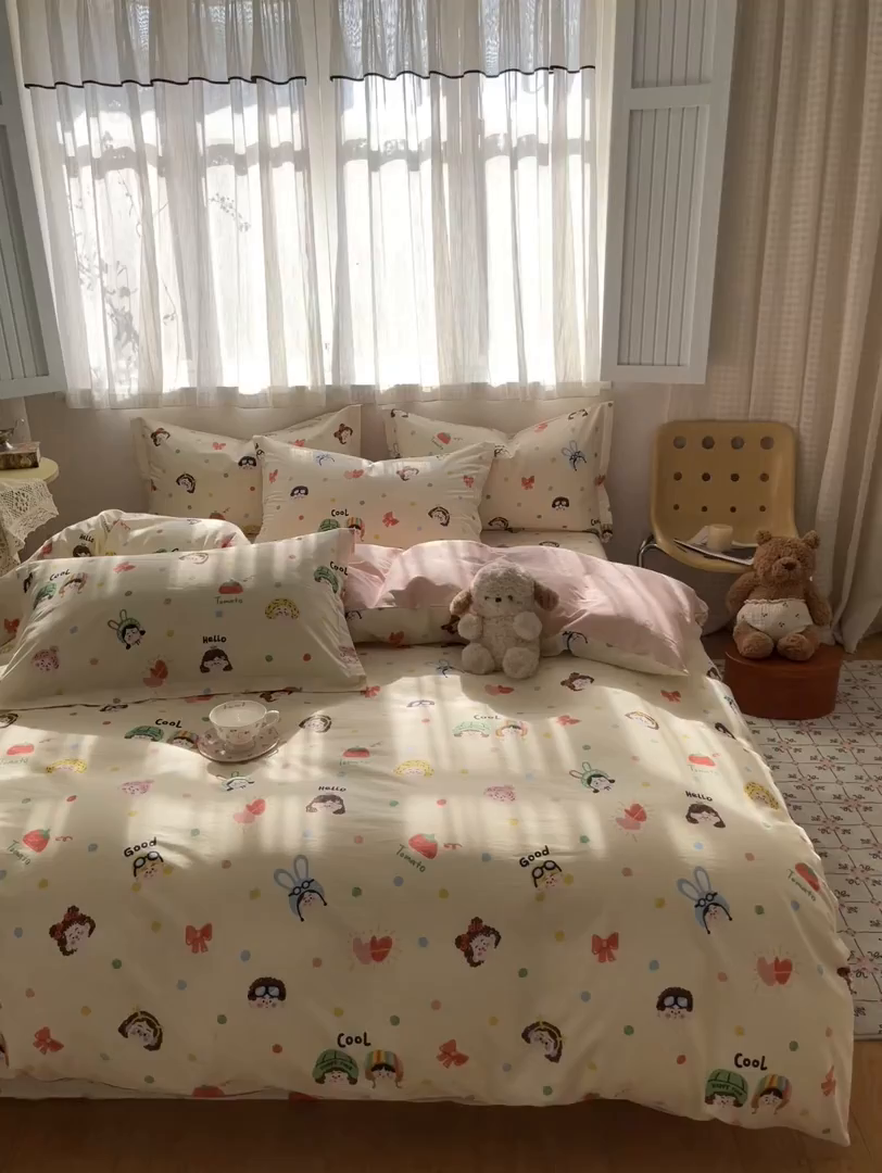 91家纺网 家纺一手货源 找家纺 花梦欣 2026新款全棉印花系列简约卡通款单被套 趣味涂鸦
