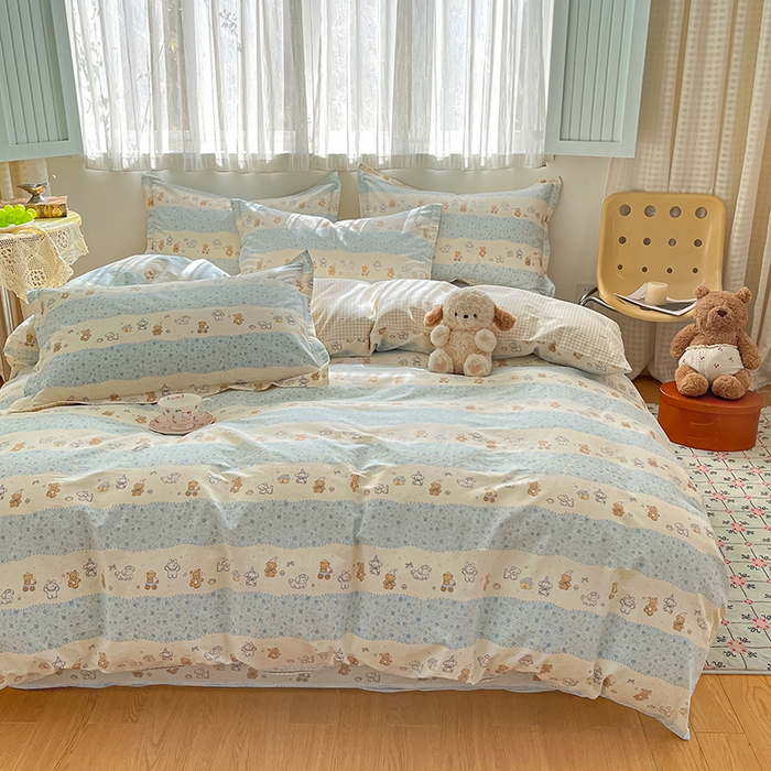 91家纺网 家纺一手货源 找家纺 花梦欣 2026新款全棉印花系列简约卡通款单被套 三小只