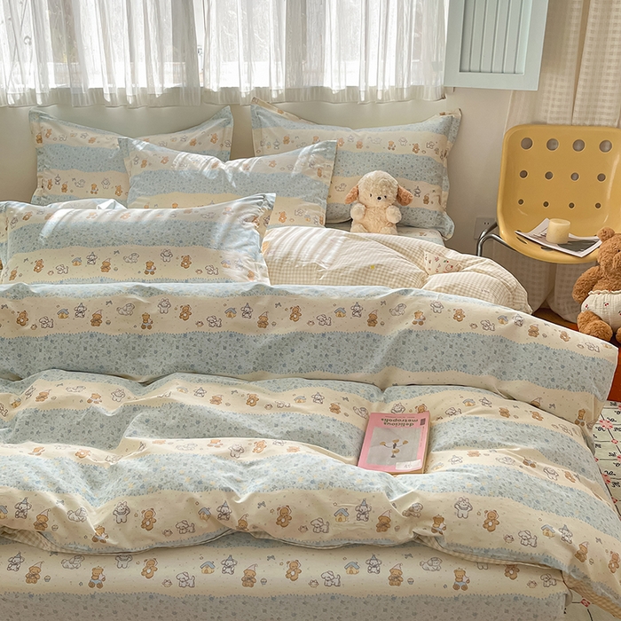 91家纺网 家纺一手货源 找家纺 花梦欣 2026新款全棉印花系列简约卡通款单被套 三小只