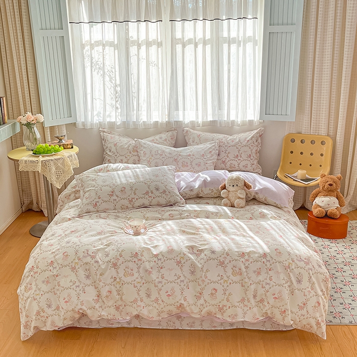 91家纺网 家纺一手货源 找家纺 花梦欣 2026新款全棉印花系列简约卡通款单被套 童话花町