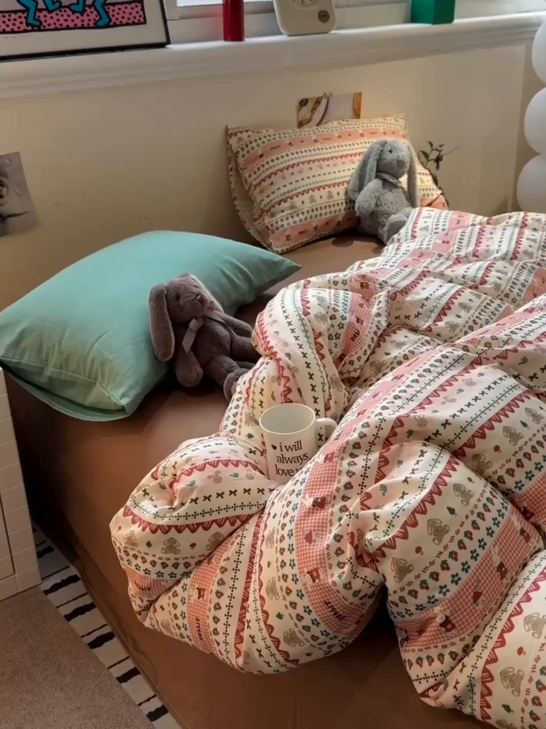 91家纺网 家纺一手货源 找家纺 呗旺鹿 2026新款全棉撞色双层纱四件套 双层纱-喜喜兔