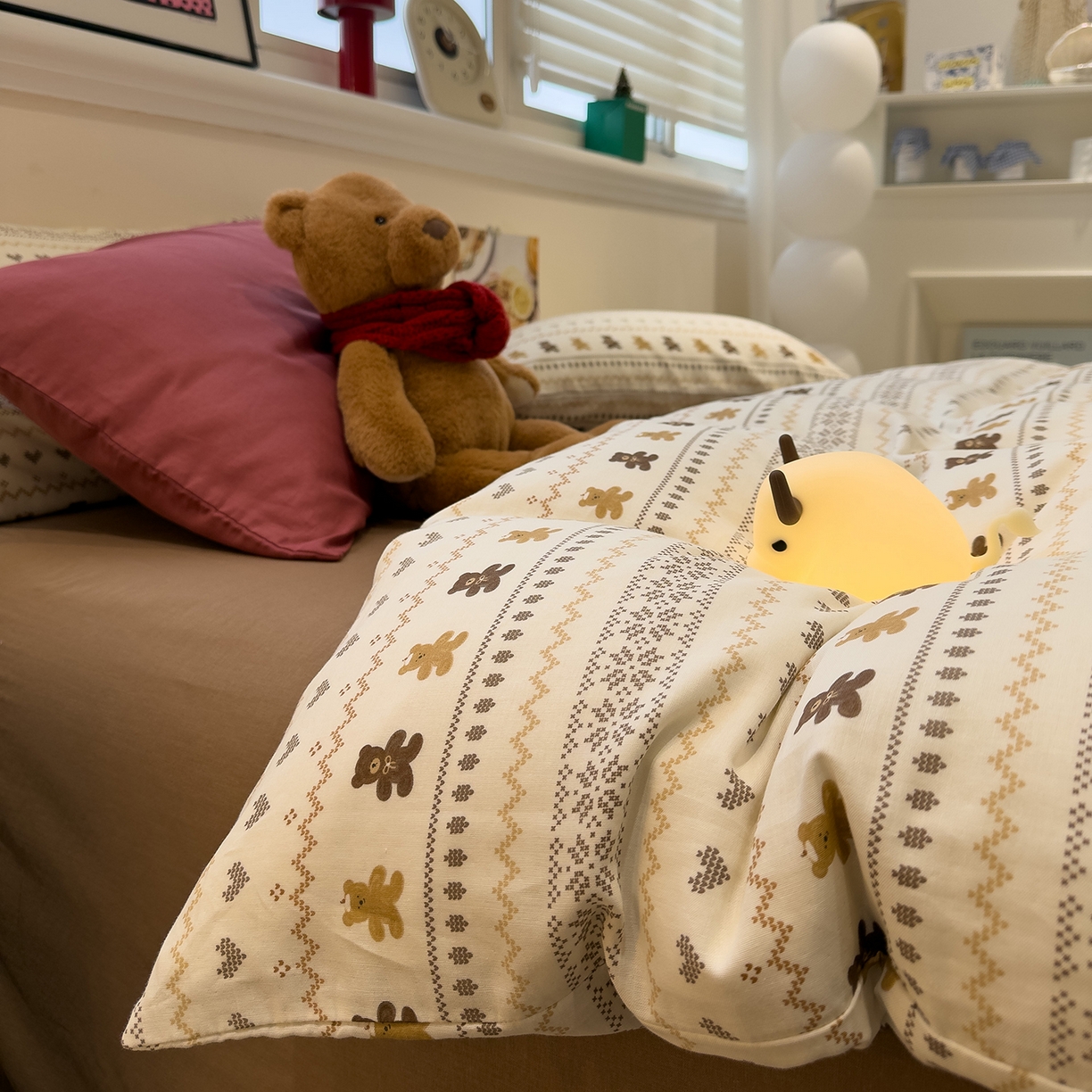 呗旺鹿 2026新款全棉撞色双层纱四件套 双层纱-费尔岛小熊