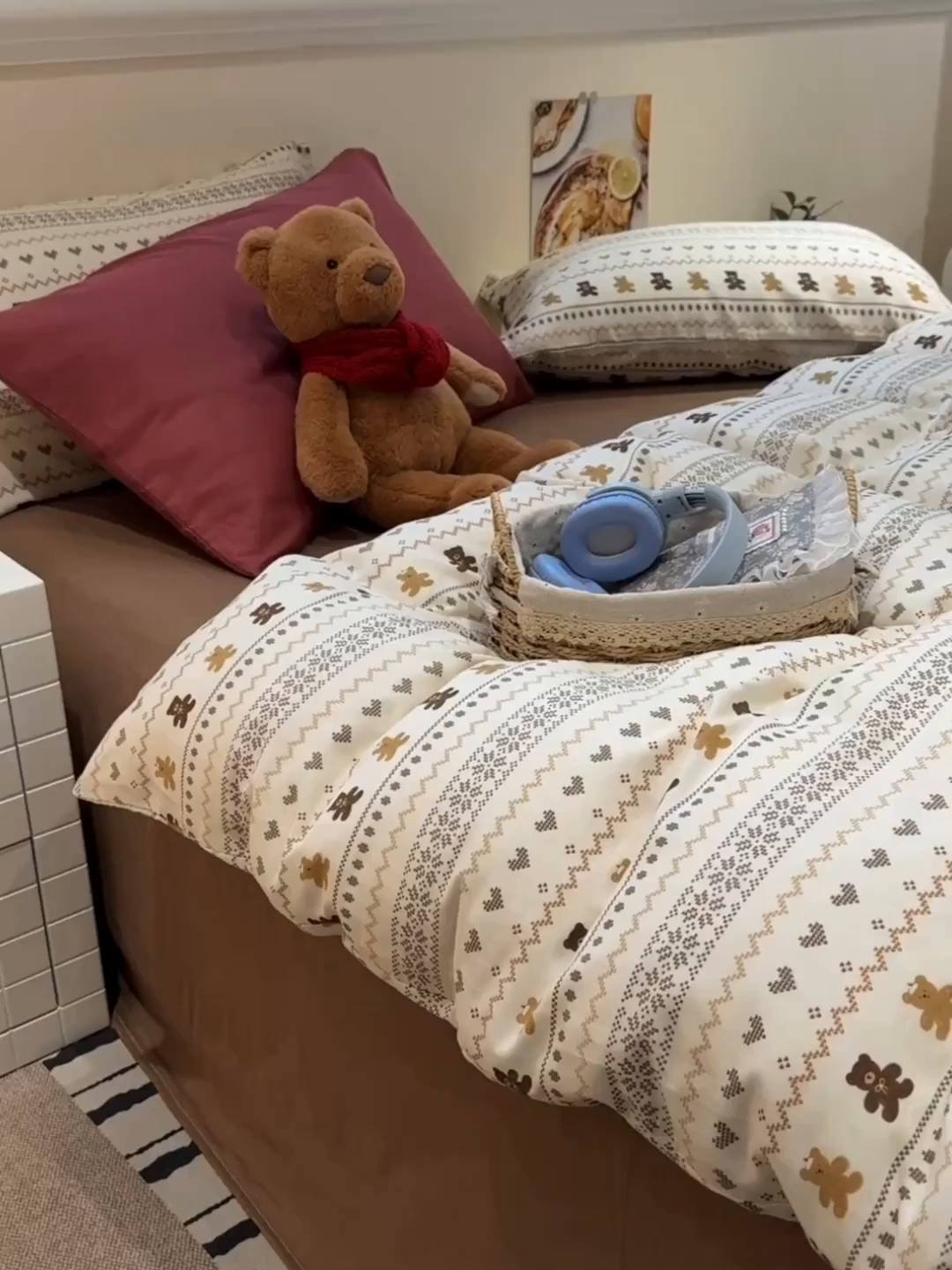 91家纺网 家纺一手货源 找家纺 呗旺鹿 2026新款全棉撞色双层纱四件套 双层纱-费尔岛小熊